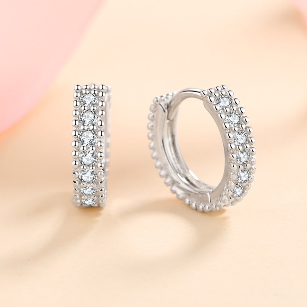 Moissanite Silver Hoop Earrings; Small diamond classic Huggie- EM001
